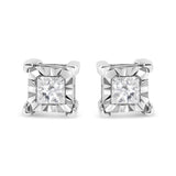 .925 Sterling Silver 1/2 Cttw Miracle Set Princess-cut Diamond Solitaire Stud Earrings (H-I Color, I3 Clarity)