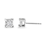 .925 Sterling Silver 1/2 Cttw Miracle Set Princess-cut Diamond Solitaire Stud Earrings (H-I Color, I3 Clarity)