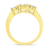 14K Yellow Gold Plated .925 Sterling Silver 3/4 Cttw Diamond Three Stone Illusion Plate Ring (J-K color, I1-I2 clarity)