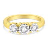 14K Yellow Gold Plated .925 Sterling Silver 1/2 Cttw Diamond Three Stone Illusion Plate Ring (J-K Color, I1-I2 Clarity)