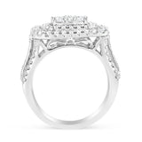 10K White Gold 2 Cttw Brilliant Round-Cut and Baguette Diamond Halo and Cluster Ring (I-J Color, I1-I2 Clarity)