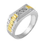 10K Yellow Gold Plated .925 Sterling Silver Diamond Accent Miracle-Set 3 Stone Ridged Band Gentlemen's Fashion Ring (I-J Color, I2-I3 Clarity)