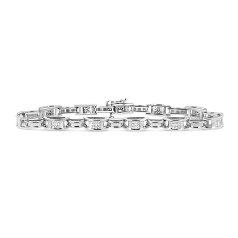 14K White Gold 1.0 Cttw Invisible Set Princess Diamond Alternating Link Tennis Bracelet (I-J Color, I1-I2 Clarity) - 7.25