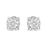 .925 Sterling Silver 3/8 Cttw Miracle-Set Round Brilliant Cut Diamond Solitaire Stud Earrings (K-L Color, I2-I3 Clarity)