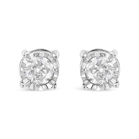 .925 Sterling Silver 3/8 Cttw Miracle-Set Round Brilliant Cut Diamond Solitaire Stud Earrings (K-L Color, I2-I3 Clarity)