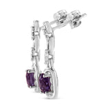 .925 Sterling Silver 6x6MM Cushion Shaped Natural Purple Amethyst and Diamond Accent Drop and Dangle Earrings (I-J Color, I1-I2 Clarity)