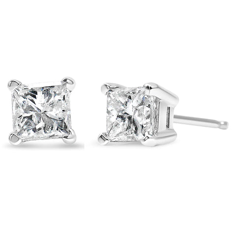 AGS Certified 14 Karat Gold Carat Total Weight 4-Prong Set Princess-Cut Solitaire Diamond Push Back Karat Stud Earrings  - Pack Of: 1