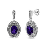 .925 Sterling Silver Diamond Accent and 8x6mm Purple Oval Amethyst Stud Earrings (I-J Color, I1-I2 Clarity)