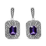 .925 Sterling Silver Diamond Accent and 7x5mm Purple Amethyst Stud Earrings (I-J Color, I2-I3 Clarity)