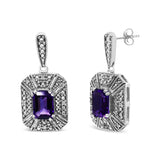 .925 Sterling Silver Diamond Accent and 7x5mm Purple Amethyst Stud Earrings (I-J Color, I2-I3 Clarity)