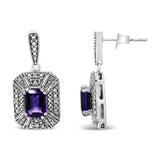 .925 Sterling Silver Diamond Accent and 7x5mm Purple Amethyst Stud Earrings (I-J Color, I2-I3 Clarity)