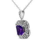 .925 Sterling Silver Purple Amethyst and Diamond Accent Art Deco Style 18" Pendant Necklace (I-J Color, I1-I2 Clarity)