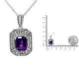 .925 Sterling Silver Purple Amethyst and Diamond Accent Art Deco Style 18" Pendant Necklace (I-J Color, I1-I2 Clarity)