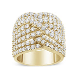 10K Yellow Gold 3.0 Cttw Diamond Eight-Row Bypass Crossover Statement Band Ring (H-I Color, I2-I3 Clarity)