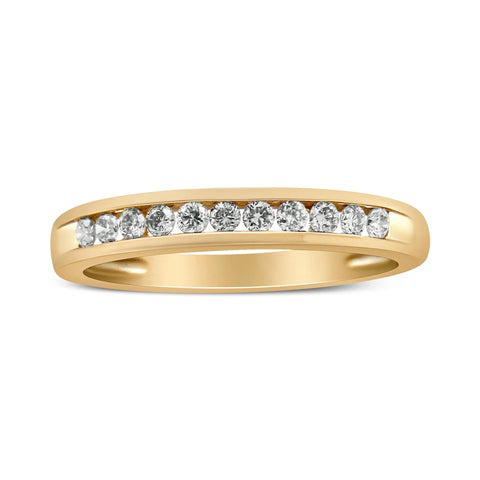 10K Yellow Gold Plated .925 Sterling Silver 1/4 Cttw Channel Set Round Diamond 11 Stone Wedding Band Ring (K-L Color, I1-I2 Clarity)