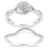 .925 Sterling Silver 1/6 Cttw Diamond Composite Halo and Split Shank Bridal Set Ring and Band  (I-J Color, I3 Clarity)