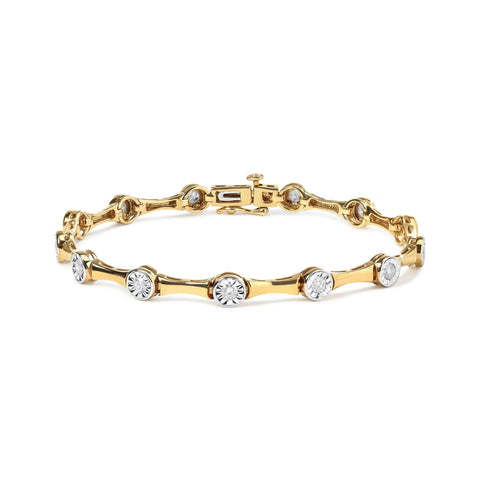 10K Yellow Gold Plated .925 Sterling Silver 1.0 Cttw Miracle Set Diamond Bezel Style Station Link Bracelet (H-I Color, I3 Clarity) - Size 7