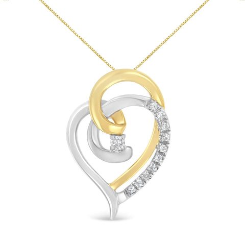 10K Yellow and White Gold Diamond Accent Open Double Heart Spiral Curl 18