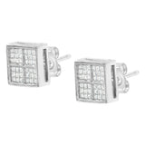 14K White Gold 1/2 Cttw Princess Diamond Composite Box Shape Milgrain Stud Earrings (H-I Color, SI1-SI2 Clarity)