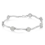 .925 Sterling Silver 1.0 Cttw Diamond Cluster Miracle-Set Station & Twisted Bar 7" Tennis Bracelet (H-I Color, I1-I2 Clarity)