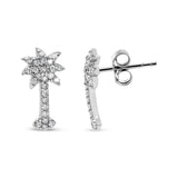 14K White Gold 1/4 Cttw Diamond Palm Tree Push Back Stud Earrings (K-L Color, I1-I2 Clarity)