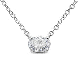 14K White Gold 1/2 Cttw Lab Grown Oval Shape Solitaire Diamond East West 18" Pendant Necklace (E-F Color, VS1-VS2 Clarity)