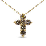 14K Yellow Gold 1/2 Cttw Round-Cut Diamond Mini Cross 18" Pendant Necklace (J-K Color, VS2-SI1 Clarity)