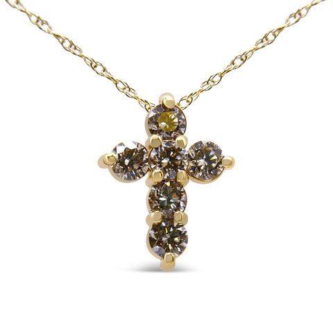 14K Yellow Gold 1/2 Cttw Round-Cut Diamond Mini Cross 18