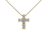 14K Yellow Gold 1/2 Cttw Round Brilliant Cut Diamond Mini Cross 18" Pendant Necklace (J-K Color, VS2-SI1 Clarity)