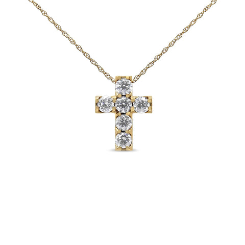 14K Yellow Gold 1/2 Cttw Round Brilliant Cut Diamond Mini Cross 18