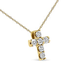 14K Yellow Gold 1/2 Cttw Round Brilliant Cut Diamond Mini Cross 18" Pendant Necklace (J-K Color, VS2-SI1 Clarity)