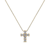 14K Yellow Gold 1/2 Cttw Round Brilliant Cut Diamond Mini Cross 18" Pendant Necklace (J-K Color, VS2-SI1 Clarity)