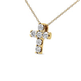 14K Yellow Gold 1/2 Cttw Round Brilliant Cut Diamond Mini Cross 18" Pendant Necklace (J-K Color, VS2-SI1 Clarity)