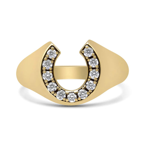 10K Yellow Gold 1/3 Cttw Round-Cut Diamond Men's Horseshoe Ring (H-I Color, VS1-VS2 Clarity)