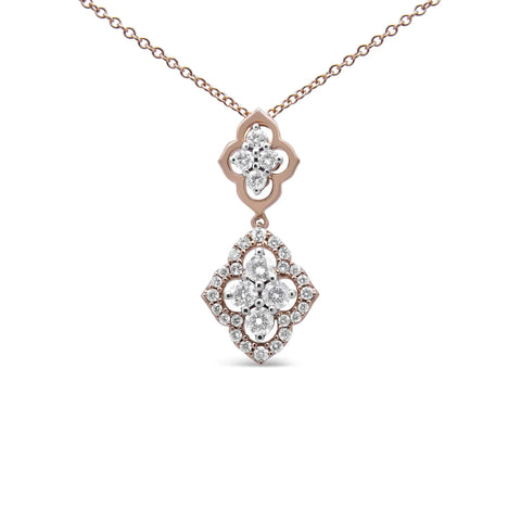 14K Rose Gold 3/4 Cttw Round Diamond Double Quatrefoil Pendant 18