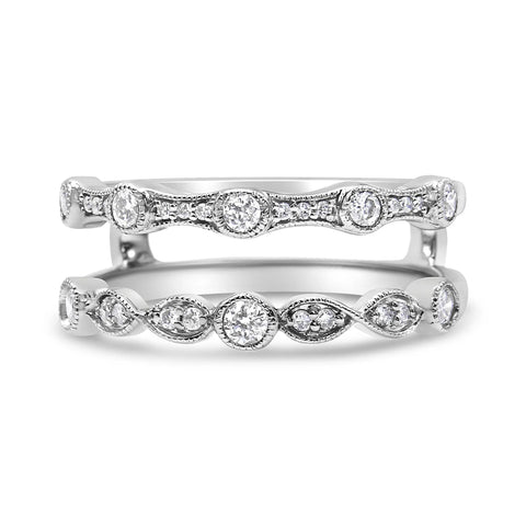 14K White Gold 1/3 Cttw Diamond Parallel Split Shank Wrap Ring Guard Enhancer (I-J Color, I2-I3 Clarity)