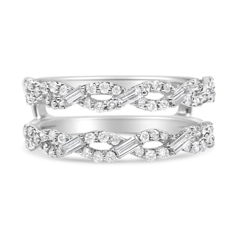 14K White Gold 1/2 Cttw Round & Baguette Diamond Enhancer Wrap Ring Guard Enhancer ( I-J Color, I1-I2 Clarity)