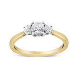 14K Yellow Gold 3/4 Cttw Cushion and Round-Cut Diamond Bostonian Style 3 Stone Engagement Ring (I-J Color, SI2-I1 Clarity)