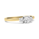 14K Yellow Gold 3/4 Cttw Cushion and Round-Cut Diamond Bostonian Style 3 Stone Engagement Ring (I-J Color, SI2-I1 Clarity)