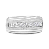 10k White Gold Men's 1.00 Cttw Channel Set 9 Princess Diamond Matte Finish Wedding Band Ring ( H-I Color, I1-I2 Clarity)