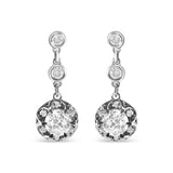 14k White Gold 5/8 Cttw Diamond Halo Drop and Dangle Earrings Stud with Bale (I-J Color, I1-I2 Clarity)