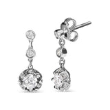 14k White Gold 5/8 Cttw Diamond Halo Drop and Dangle Earrings Stud with Bale (I-J Color, I1-I2 Clarity)