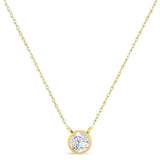 AGS Certified 10K Yellow Gold 1/3 Cttw Bezel Set Round Diamond Solitaire 16-18" Adjustable Pendant Necklace (I-J Color, SI2-I1 Clarity)