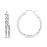 10K White Gold 1 1/2 Cttw Lab Grown Diamond Inside Out Double Row Split Criss Cross 3/4" Inch Hoop Earrings (G-H Color, SI1-SI2 Clarity)