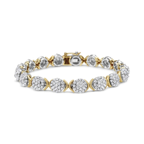 10k Yellow Gold Plated .925 Sterling Silver 5.00 Cttw Lab Grown Round Diamond Cluster Tennis Link Bracelet (G-H Color, VS1-VS2 Clarity) - 7.25