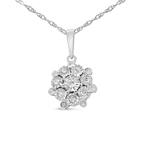 .925 Sterling Silver 1/4 Cttw Miracle Set Diamond Floral Cluster 18