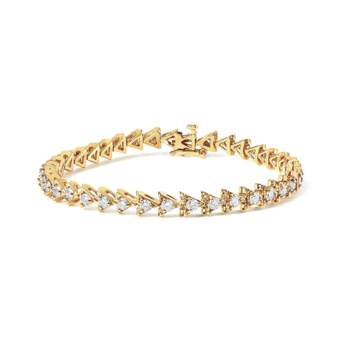 10K Yellow Gold Plated .925 Sterling Silver 3.0 Cttw Diamond Triangle Link Tennis Bracelet (I-J Color, SI2-I1 Clarity) - Size 7.25