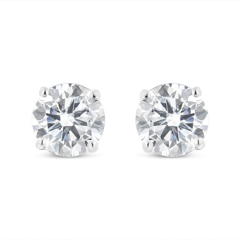 IGI Certified 14K White Gold 1.0 Cttw Solitaire Round Cut Diamond Stud Earrings (G-H Color, I1-I2 Clarity)