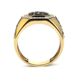 Men's 14K Yellow Gold Plated .925 Sterling Silver 1 1/4 Cttw White and Black Diamond Signet Style Band Ring (Black / I-J Color, I2-I3 Clarity)