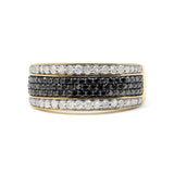 14K Yellow Gold Plated .925 Sterling Silver 1 1/4 Cttw White and Black Treated Diamond Multi Row Band (Black/I-J Color, I2-I3 Clarity)